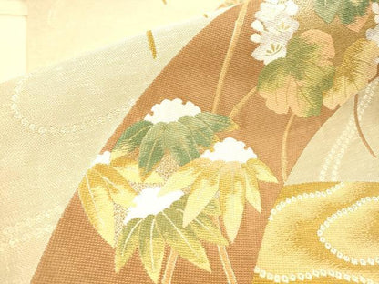 平和屋着物■六通柄袋帯 渡橋草花文 金糸 正絹 逸品 DAAK3318op