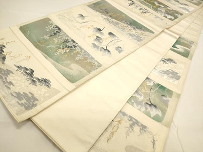 平和屋着物■六通柄袋帯　風景文　シカ　鹿　金銀糸　正絹　逸品　DAAK3378op
