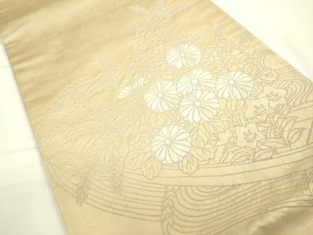 平和屋着物●中国三大刺繍 相良刺繍 総刺繍 太鼓柄袋帯 立波花文 正絹 逸品 DAAK3753du