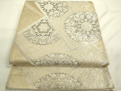 平和屋着物●六通柄袋帯 色紙重ね正倉院花文 銀糸 正絹 逸品 DAAK3919du