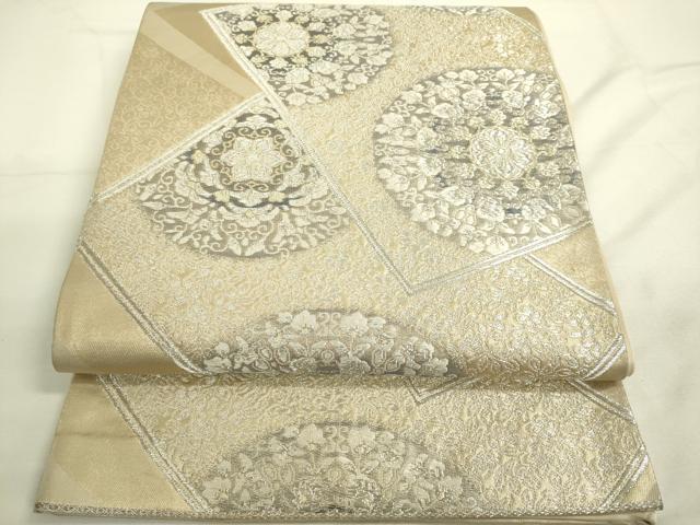 平和屋着物●六通柄袋帯 色紙重ね正倉院花文 銀糸 正絹 逸品 DAAK3919du