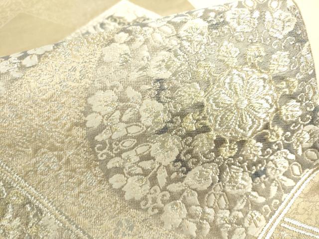 平和屋着物●六通柄袋帯 色紙重ね正倉院花文 銀糸 正絹 逸品 DAAK3919du