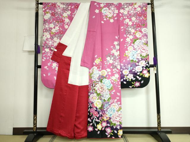平和屋着物●豪華振袖・長襦袢（無双仕立て）セット 駒刺繍 枝垂れ桜 花手毬 暈し染め 銀通し地 半衿刺繍 逸品 DAAK4883ic