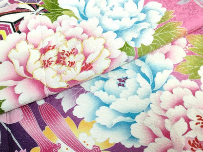 平和屋着物●豪華振袖・長襦袢（無双仕立て）セット 駒刺繍 枝垂れ桜 花手毬 暈し染め 銀通し地 半衿刺繍 逸品 DAAK4883ic