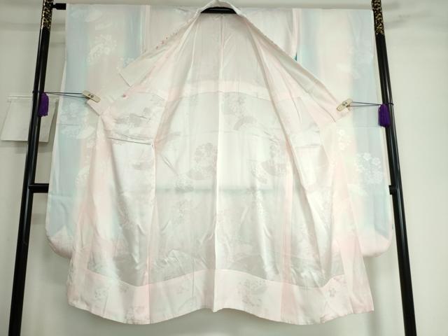 平和屋着物●豪華振袖・長襦袢（無双仕立て）セット 駒刺繍 枝垂れ桜 花手毬 暈し染め 銀通し地 半衿刺繍 逸品 DAAK4883ic
