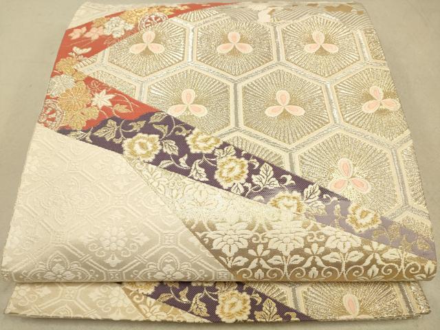 平和屋着物◎六通柄袋帯 吉祥飛鶴花文 金銀糸 正絹 逸品 DAAK5506re