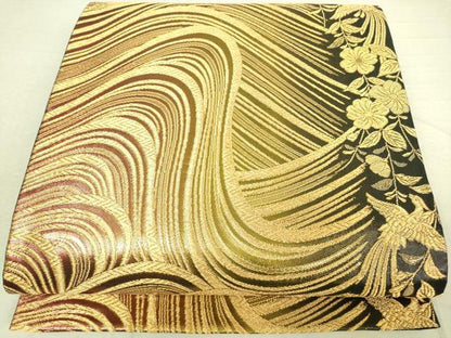 平和屋着物◎六通柄袋帯 流水花鳥文 金糸 正絹 逸品 DAAK5515re