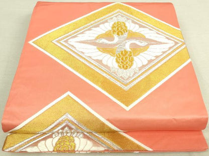 平和屋着物◎六通柄袋帯 双鶴菱文 金銀糸 正絹 逸品 DAAK5518re