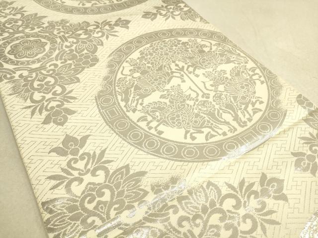 平和屋着物◎六通柄袋帯 狩猟連珠 銀糸 正絹 逸品 DAAK5604re
