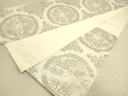 平和屋着物◎六通柄袋帯 狩猟連珠 銀糸 正絹 逸品 DAAK5604re