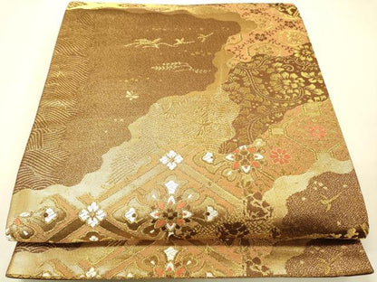 平和屋着物◎六通柄袋帯 道長花菱文 金糸 正絹 逸品 DAAK5620re