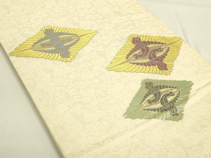 平和屋着物◎六通柄袋帯 双鶴花菱文 金糸 正絹 逸品 DAAK5678re