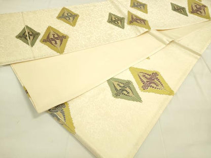 平和屋着物◎六通柄袋帯 双鶴花菱文 金糸 正絹 逸品 DAAK5678re
