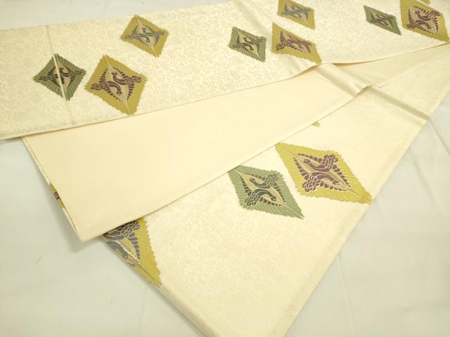 平和屋着物◎六通柄袋帯 双鶴花菱文 金糸 正絹 逸品 DAAK5678re