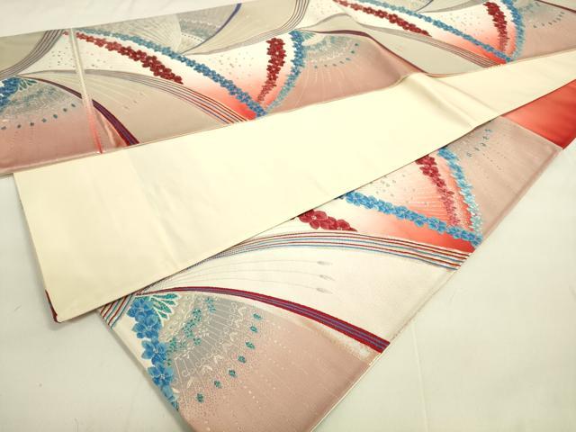 平和屋着物◎六通柄袋帯 孔雀花文 銀糸 正絹 逸品 DAAK5693re