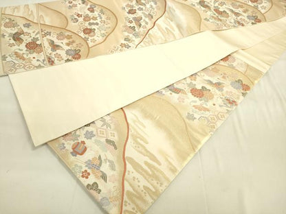 平和屋着物◎六通柄袋帯 唐織 雲取花鳥小袖文 金糸 正絹 逸品 DAAK5705re