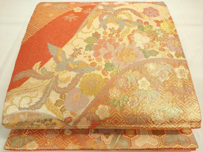 平和屋着物◎佐賀錦 六通柄袋帯 鳳凰花唐草文 金糸 正絹 逸品 DAAK5707re
