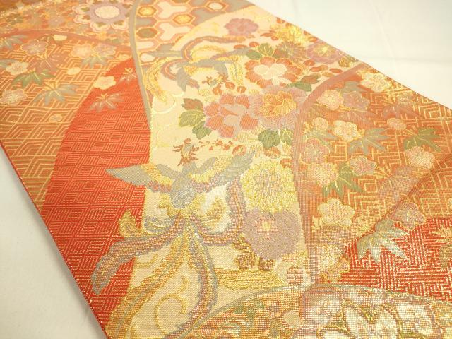 平和屋着物◎佐賀錦 六通柄袋帯 鳳凰花唐草文 金糸 正絹 逸品 DAAK5707re