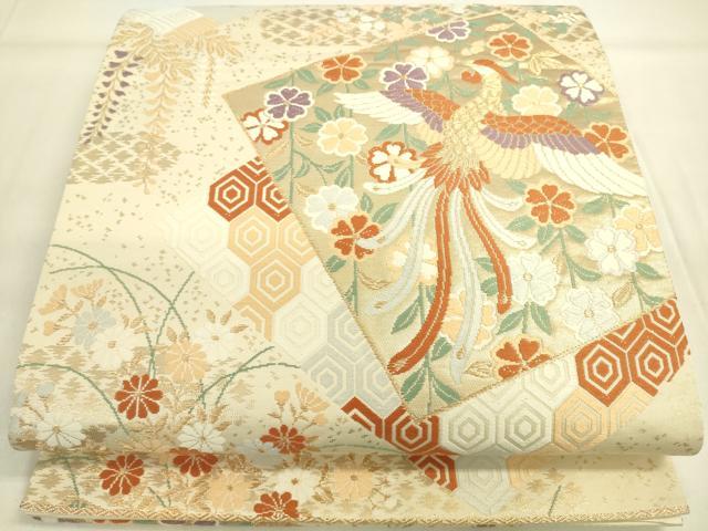平和屋着物◎六通柄袋帯 唐織 色紙重ね鳳凰花文 金糸 正絹 逸品 DAAK5714re