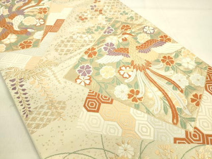 平和屋着物◎六通柄袋帯 唐織 色紙重ね鳳凰花文 金糸 正絹 逸品 DAAK5714re