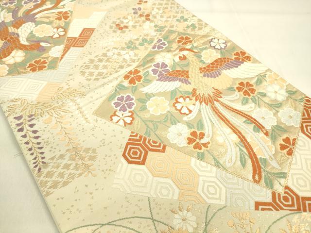 平和屋着物◎六通柄袋帯 唐織 色紙重ね鳳凰花文 金糸 正絹 逸品 DAAK5714re