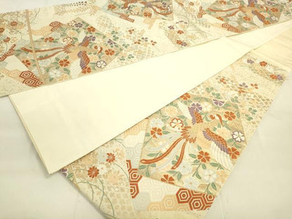 平和屋着物◎六通柄袋帯 唐織 色紙重ね鳳凰花文 金糸 正絹 逸品 DAAK5714re