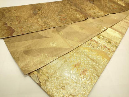 平和屋着物◎佐賀錦 六通柄袋帯 風景樹林文 金糸 正絹 逸品 DAAK5737re