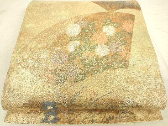 平和屋着物◎六通柄袋帯 地紙草花文 金糸 正絹 逸品 DAAK5767re
