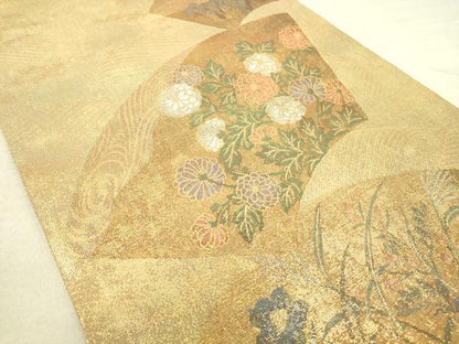 平和屋着物◎六通柄袋帯 地紙草花文 金糸 正絹 逸品 DAAK5767re