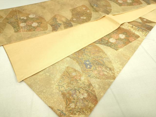 平和屋着物◎六通柄袋帯 地紙草花文 金糸 正絹 逸品 DAAK5767re