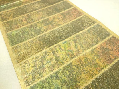 平和屋着物◎六通柄袋帯 横段霞文 金糸 引箔 正絹 逸品 DAAK5773re