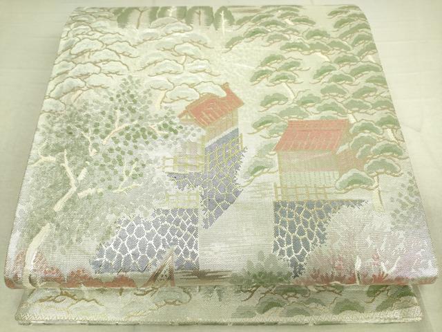 平和屋着物◎佐賀錦 六通柄袋帯 風景花松文 金銀糸 正絹 逸品 DAAK5776re