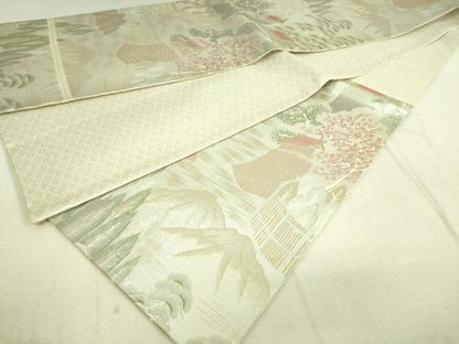 平和屋着物◎佐賀錦 六通柄袋帯 風景花松文 金銀糸 正絹 逸品 DAAK5776re