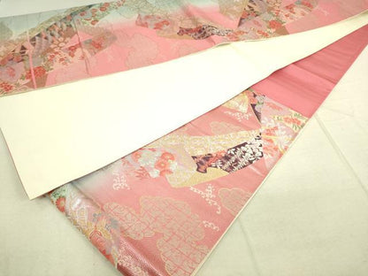 平和屋着物◎六通柄袋帯 唐織 熨斗草花松文 金銀糸 正絹 逸品 DAAK5777re