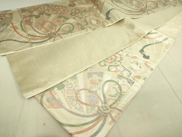 平和屋着物◎佐賀錦 六通柄袋帯 片輪車花文 金糸 正絹 逸品 DAAK5790re