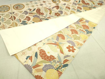 平和屋着物◎六通柄袋帯 吉祥花文 金糸 正絹 逸品 DAAK5795re