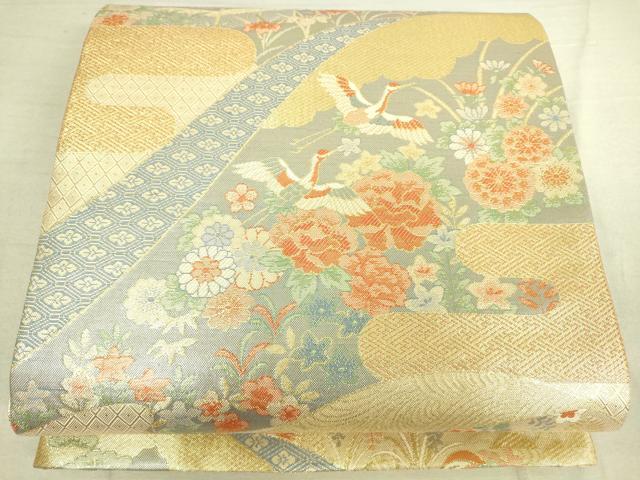 平和屋着物◎佐賀錦 六通柄袋帯 飛鶴風景花文 金糸 正絹 逸品 DAAK5810re