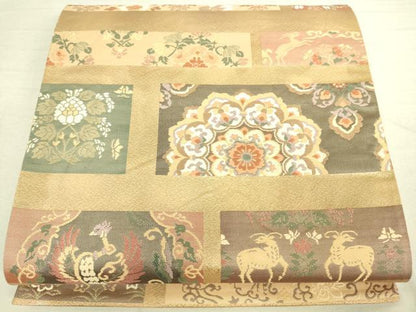 平和屋着物◎六通柄袋帯 鳥獣花文 金糸 正絹 逸品 DAAK5817re