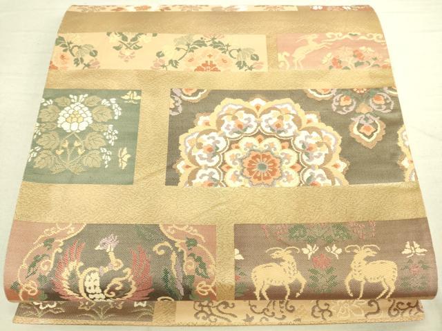 平和屋着物◎六通柄袋帯 鳥獣花文 金糸 正絹 逸品 DAAK5817re