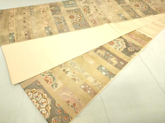 平和屋着物◎六通柄袋帯 鳥獣花文 金糸 正絹 逸品 DAAK5817re