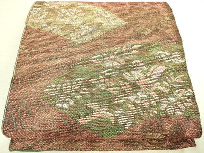 平和屋着物◎両面 六通柄袋帯 地紙花文 金糸 正絹 逸品 DAAK5841re