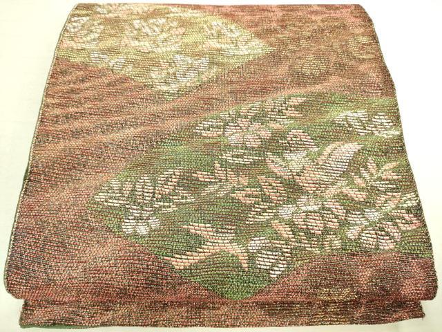 平和屋着物◎両面 六通柄袋帯 地紙花文 金糸 正絹 逸品 DAAK5841re