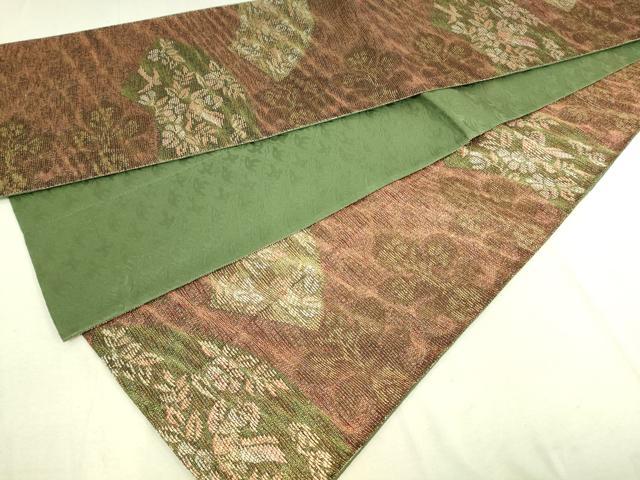 平和屋着物◎両面 六通柄袋帯 地紙花文 金糸 正絹 逸品 DAAK5841re