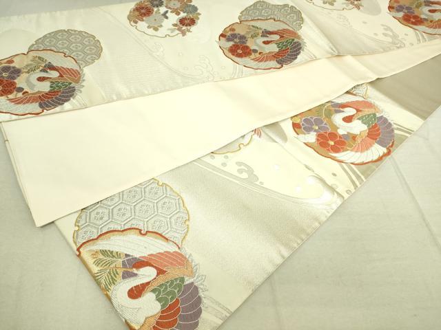 平和屋着物◎六通柄袋帯 唐織 立波雪輪飛鶴花文 金銀糸 正絹 逸品 DAAK5856re