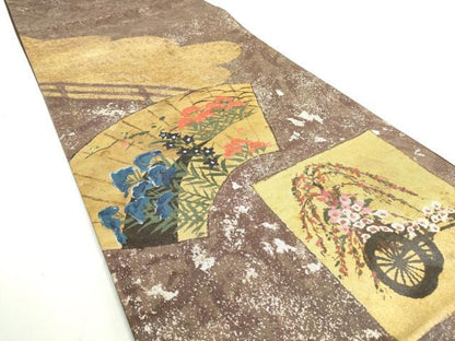 平和屋着物◎六通太鼓柄袋帯 手描き 地紙花車文 金銀彩 正絹 逸品 DAAK7526xg