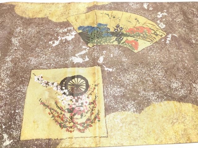 平和屋着物◎六通太鼓柄袋帯 手描き 地紙花車文 金銀彩 正絹 逸品 DAAK7526xg