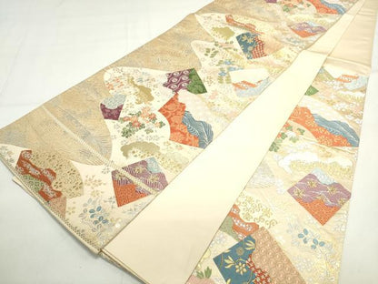 平和屋着物◎六通柄袋帯 唐織 色紙地紙花文 金銀糸 正絹 逸品 DAAK7529xg