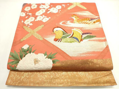 平和屋着物◎太鼓柄袋帯 唐織 天井鴛鴦花文 金糸 引箔 正絹 逸品 DAAK7544xg