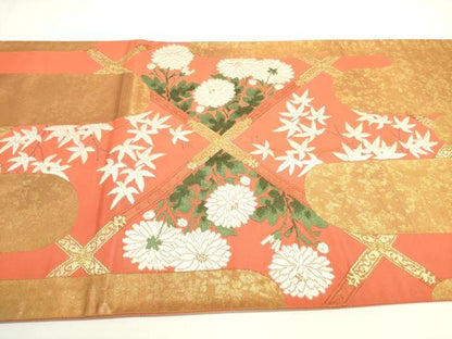 平和屋着物◎太鼓柄袋帯 唐織 天井鴛鴦花文 金糸 引箔 正絹 逸品 DAAK7544xg