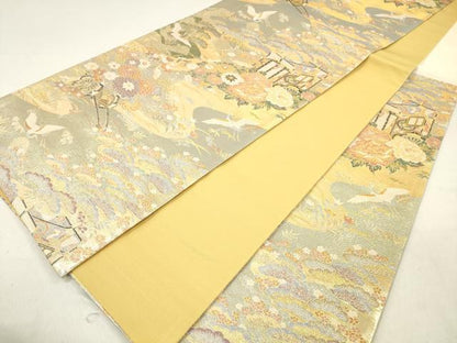 平和屋着物◎六通柄袋帯 御所車花丸文 金糸 正絹 逸品 DAAK7611xg